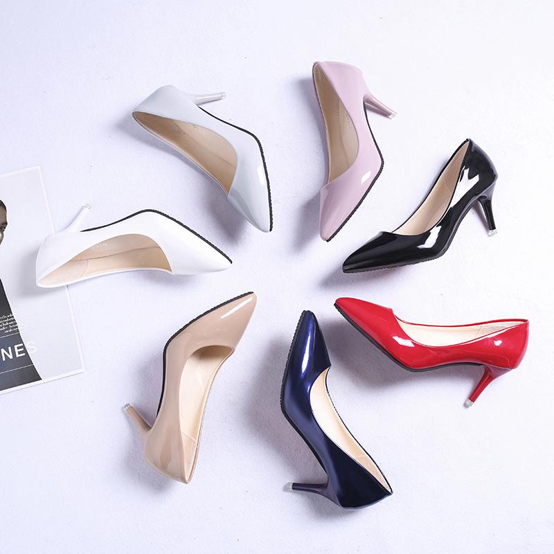 Image of Women's Pointed Stilettos Shoes Ladies Fashion Patent Leather High Heels Sexy Wedding Shoes