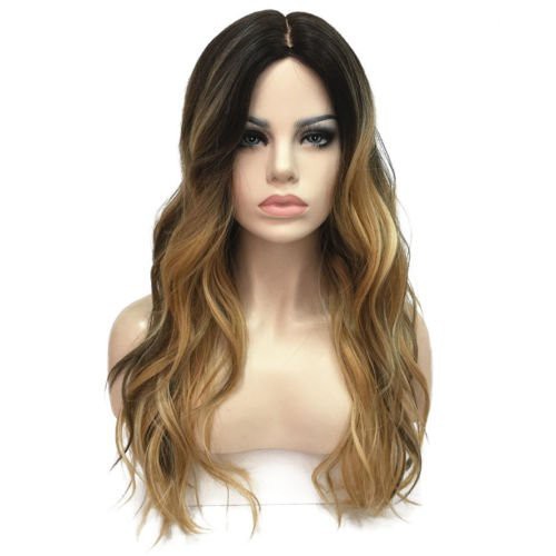 Lace Front Long Wavy Ombre Wigs Highlights Hair Wig With Bangs For