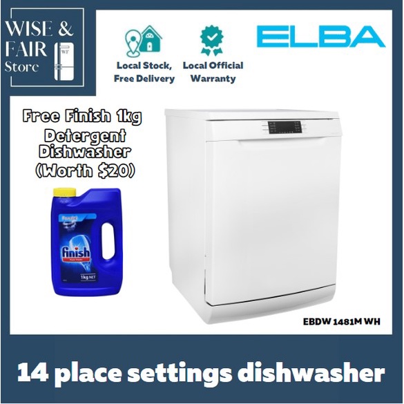 [Free Finish 1Kg Detergent] ELBA 14 PLACE SETTINGS DISHWASHER EBDW 1481M WH Shopee Singapore