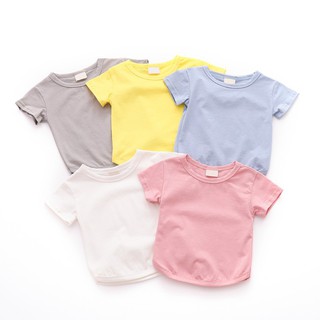 ♕ babyme ღ Baby Boy Girl Summer Cotton Solid Print T-shirt Short Sleeve Casual Tee
