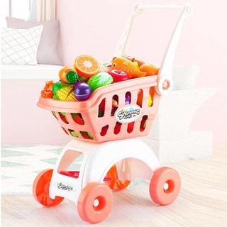 Pink Plastic Kids Shopping Hand Trolley Cart Children Pretend Role Play Toy 