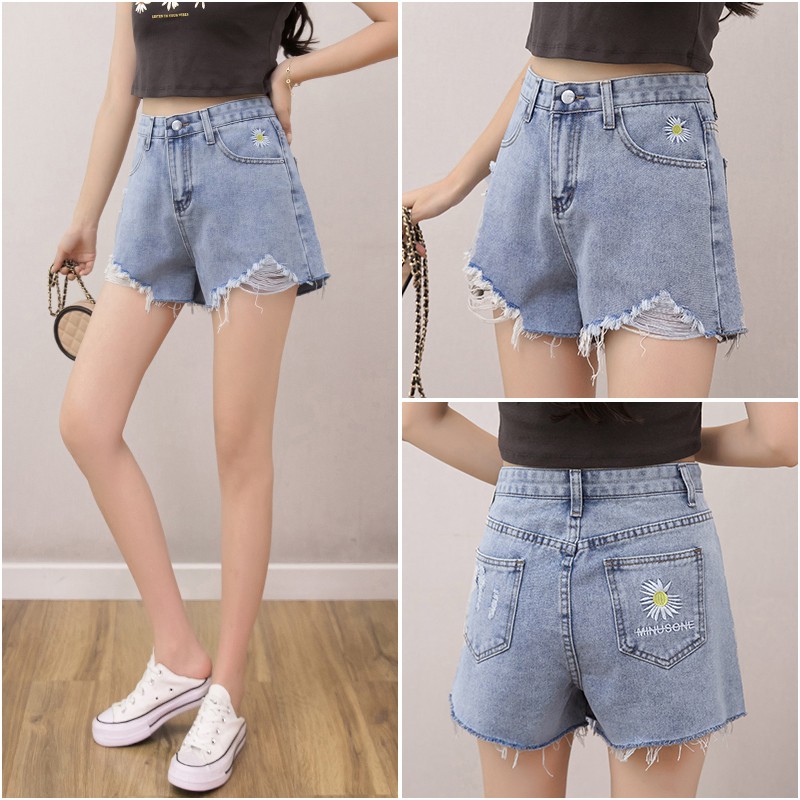 Women Korean Ripped Denim Shorts High Waist Short Jeans Loose Casual Loose Shorts Shopee Singapore