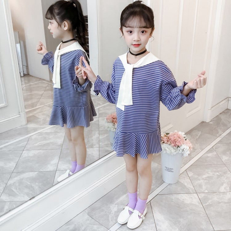 Girls Boutique Girls Fashion Long Sleeve Dress Kids Stripes One Piece Children Korean Style Dress Shopee Singapore