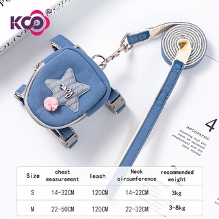 【KS】Dog Leash Harness with Backpack Pet Cat Walking Leash Blue/Pink/Grey/Yellow #7