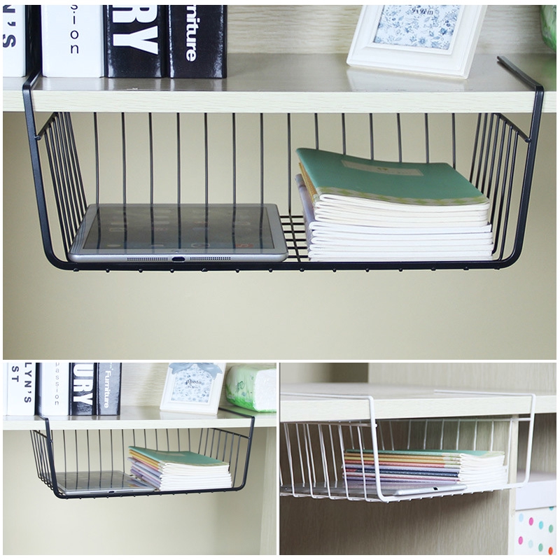 Iron Storage Bin Under Shelf Wire Rack Cabinet Basket Organizer