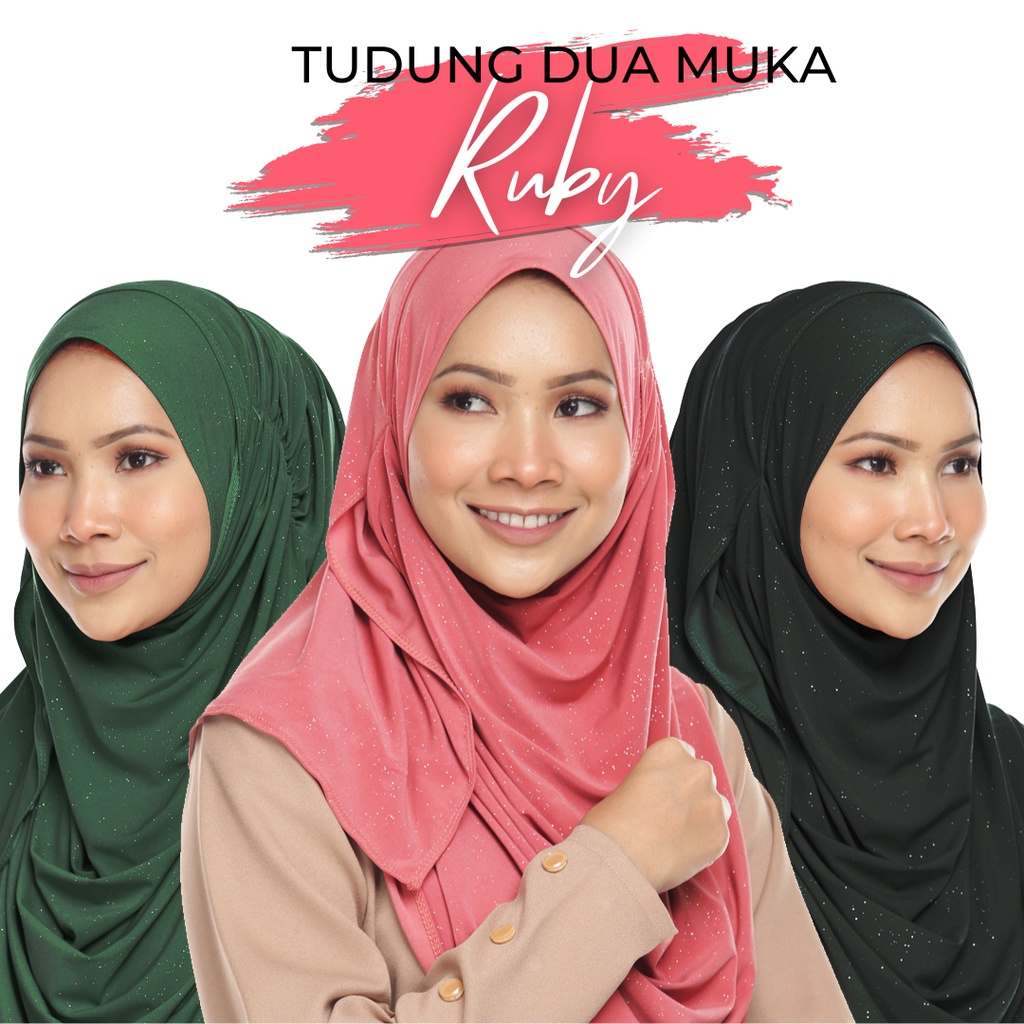 RUBY, Tudung Instant / Double Loop Instant Shawl, Murah, GLITTER, Lycra, Dua Muka (Hijab), YULIAQARIRA