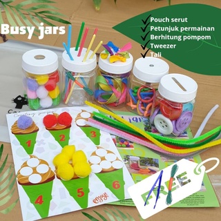 PUTIH Busy JAR (White Lid) busyjar busy jars premium Educational toys montessori pompom pom pom kancing sensory play toys