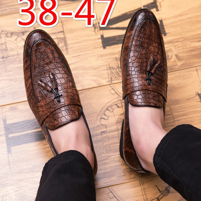 brown leather slip on
