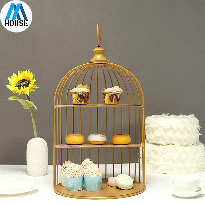 3 Tier Gold Metal Birdcage Cake Stand, Dessert Display Stand For