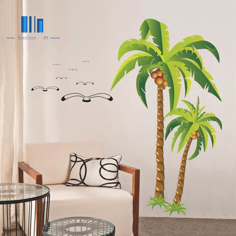 Coconut Palm Tree Sticker Tropical Beach Wall Decal Living Room