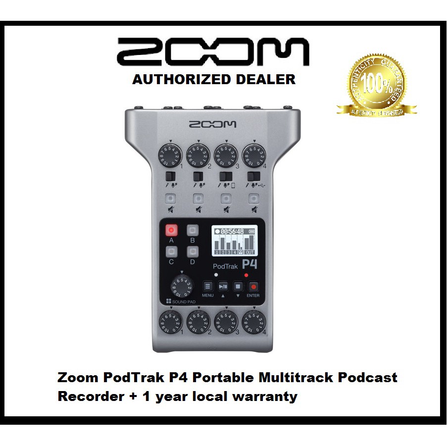 Zoom PodTrak P4 Portable Multitrack Podcast Recorder + 1 year local