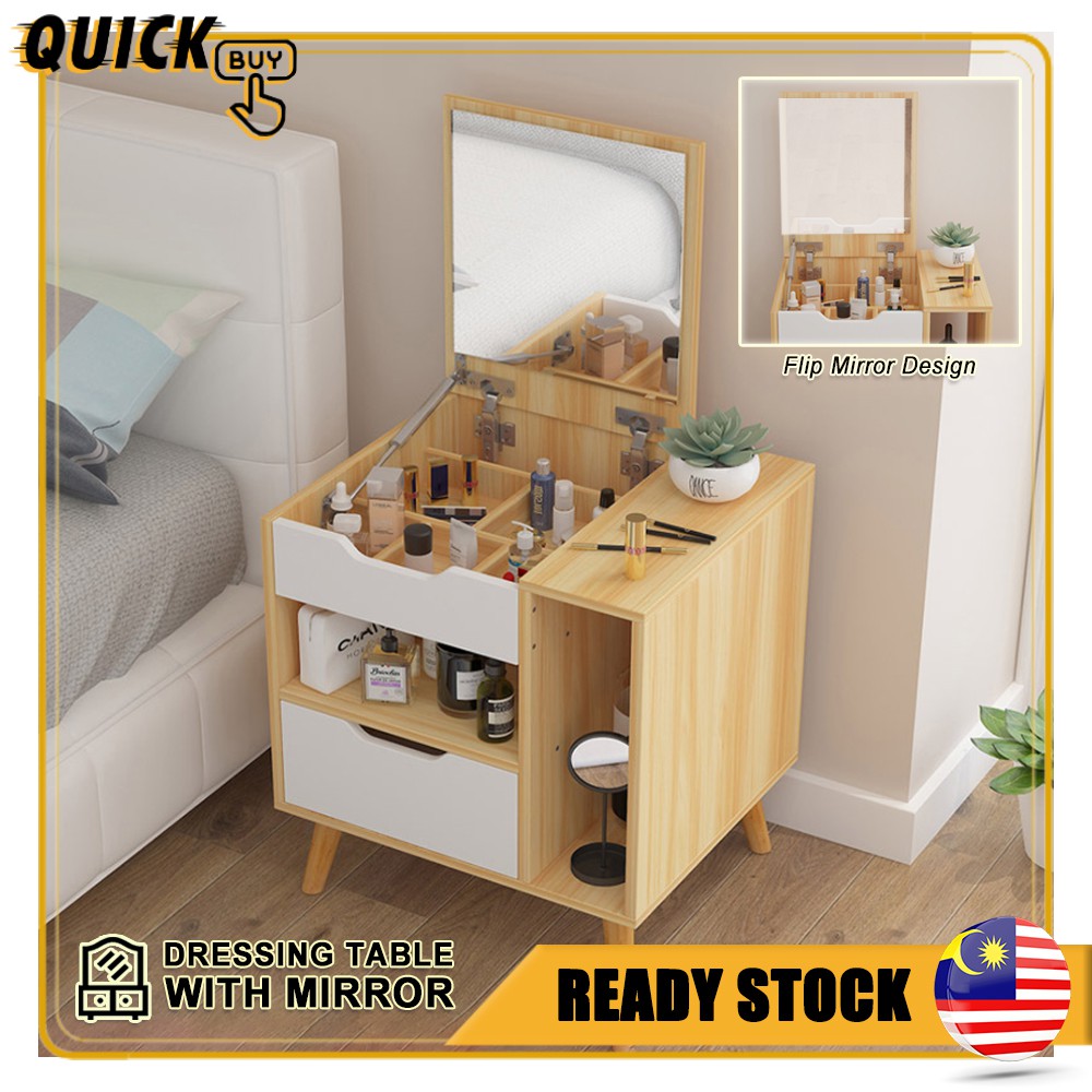 Quickbuy A1788 Dressing Table Multi Function Solid Wood With Mirror Mini Makeup Cabinet Meja Solek Perabot Bilik Tidur Shopee Singapore