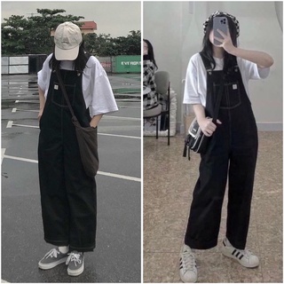 Khaki Overalls Embossed Thread Tag Wide Tube Bag, Black Women'S Overalls