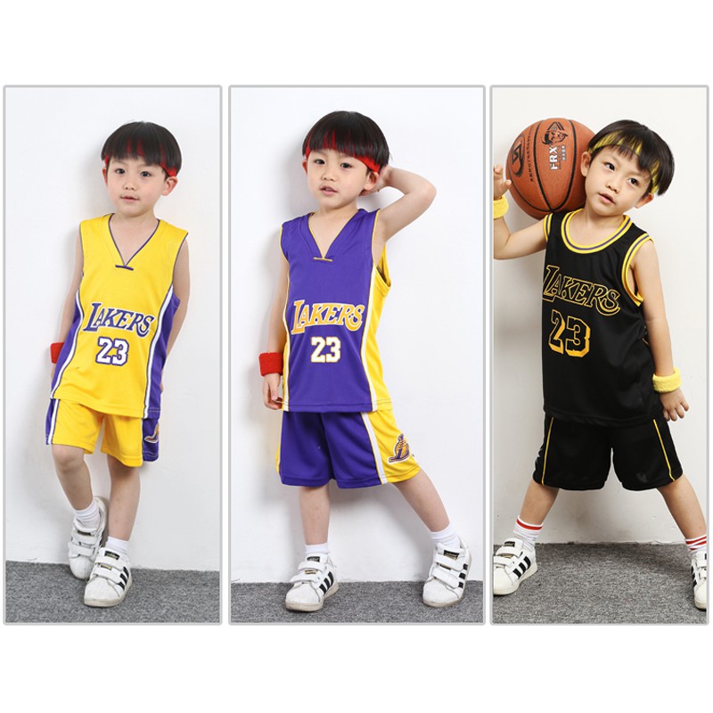 Boy’s and Girl’s Basketball Uniforms,Suitable for Lakers 23# James Basketball Uniforms Black-L 