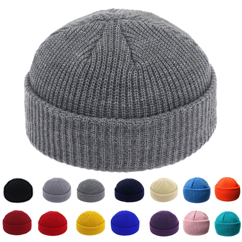 Unisex Korean Pure Colors Knitted Beanie Skullcap Docker Fisherman Brimless Caddice Cap