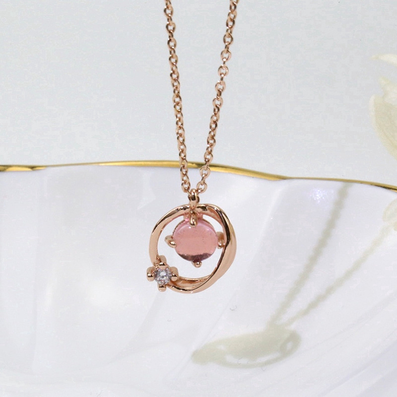 Image of Fashion Pink Crystal Pendant Necklace Rose Gold Chain Necklaces Women Jewelry #4