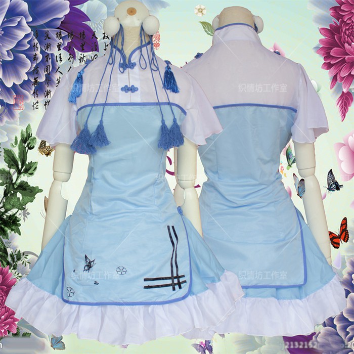 cc97 blue cheongsam dress china dress chinese cosplay costume anime