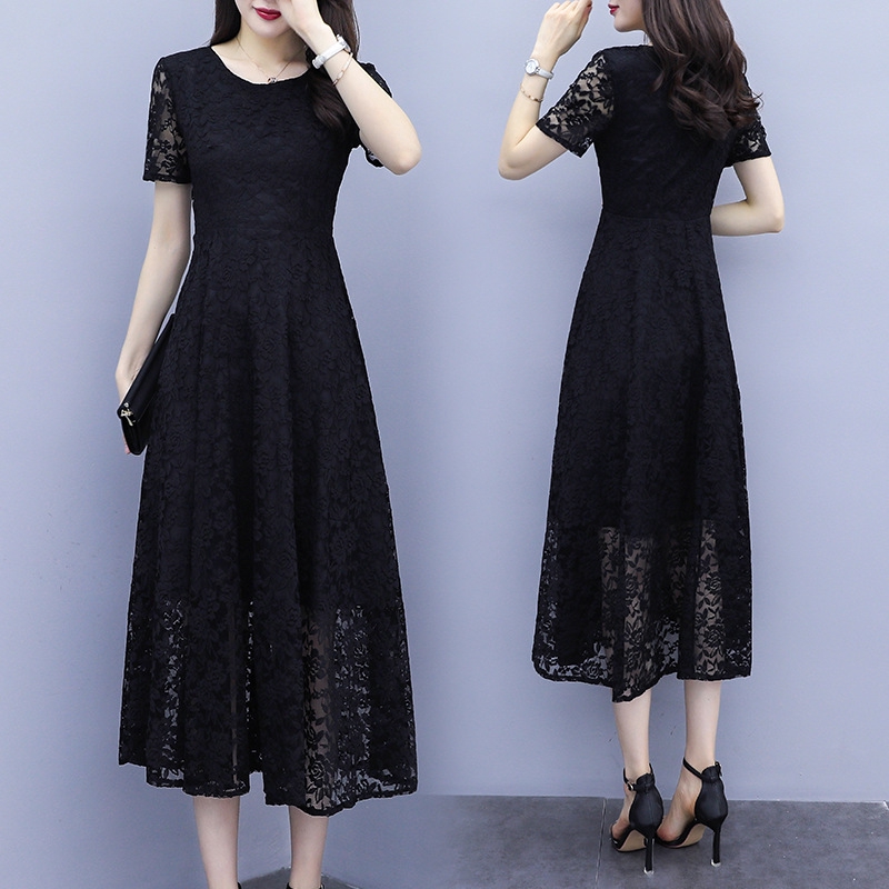 Plus Size Women Dress Short Sleeve Korea Lace Casual Party Longdress Shopee Singapore
