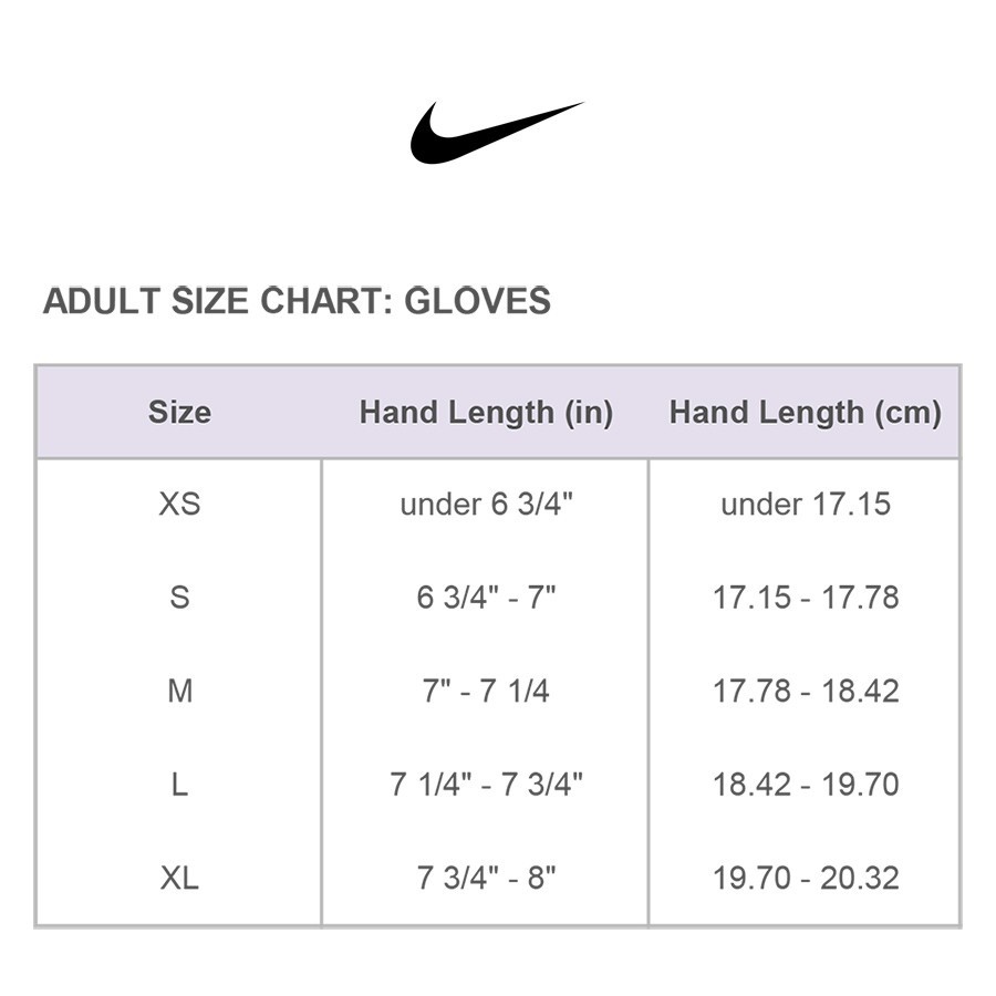 nike hyperwarm gloves size guide