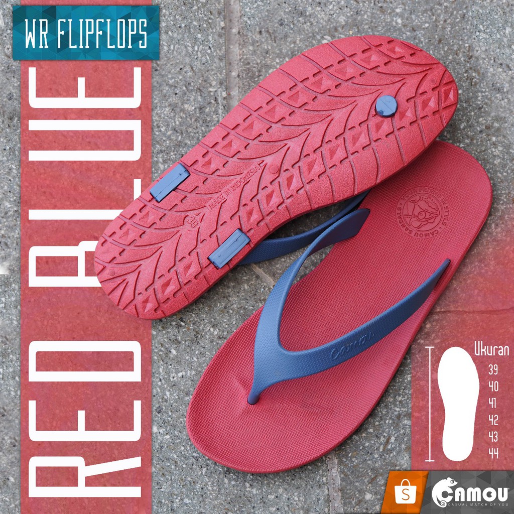 red and blue flip flops