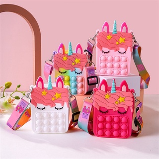 Cute Unicorn Purse Bag Children Rainbow Shoulder Bag Pop It Push Bubble Relieve Fidget Toys Gifts