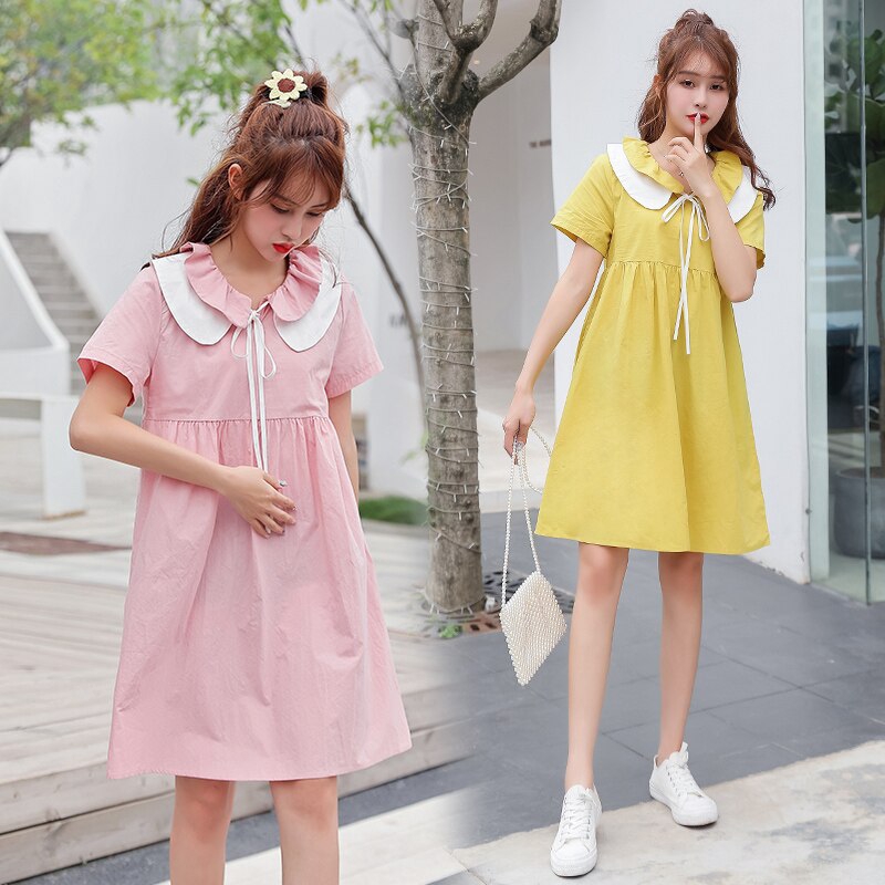 8091# Maternity Dress Summer Cotton Short Sleeve Loose ...