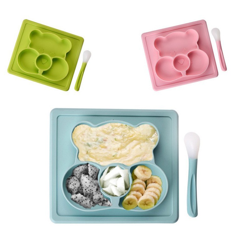 Baby Silicone Plate Cartoon Bear Silicone Plate Children's One-Piece weaning  | Shopee Singapore