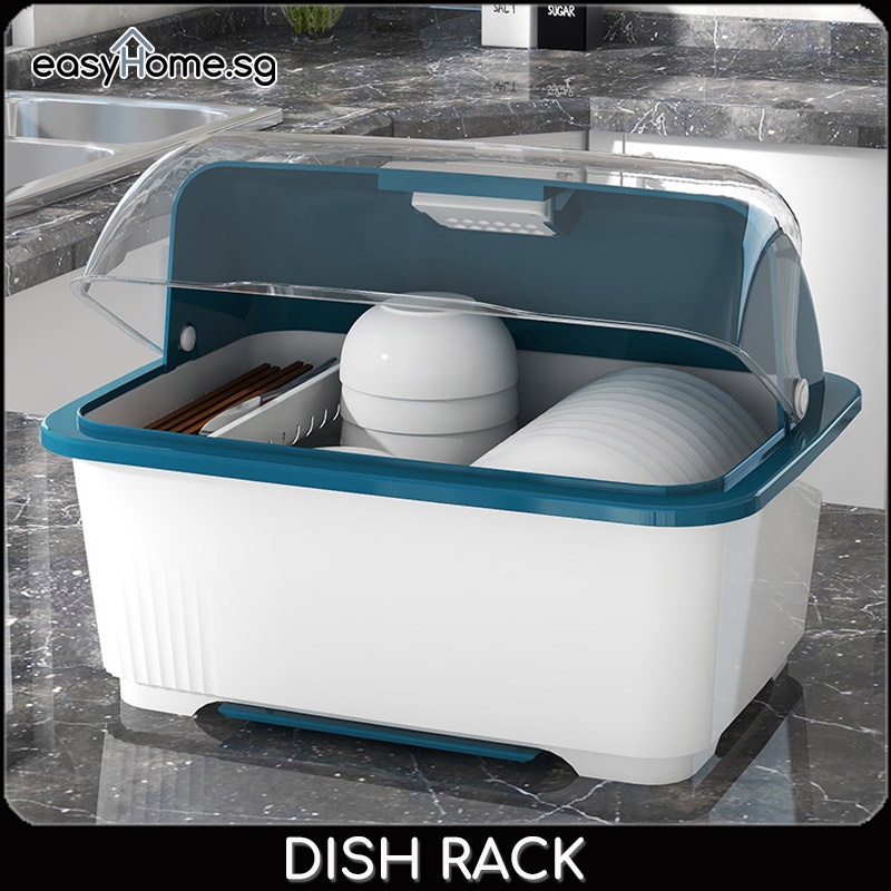Easyhome.sg PP Dish Rack Dishware Storage Box Plate Cutlery Drainage