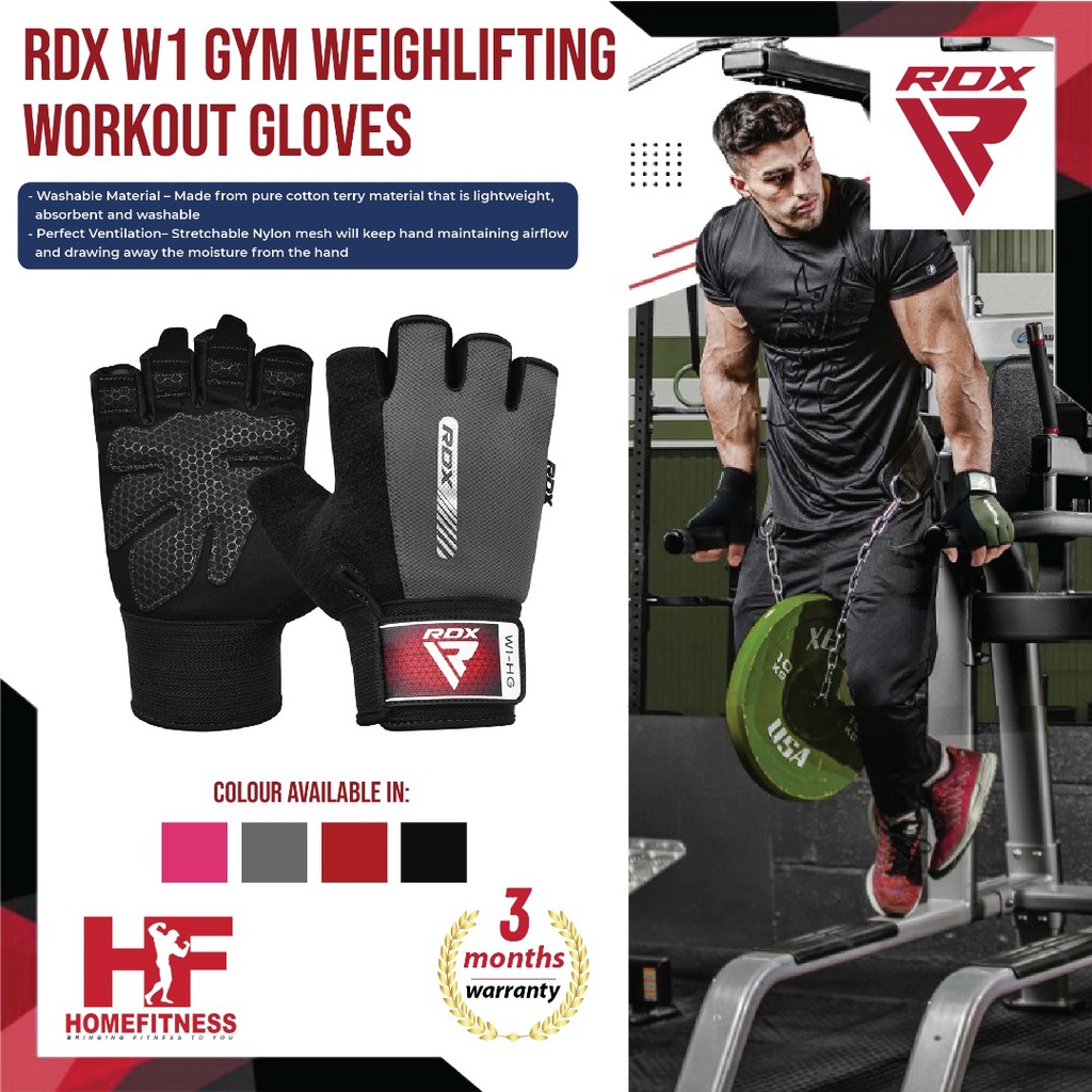 RDX Gym Weightlifting Workout Glove in Black/Grey/Pink/Red w 3 Months
