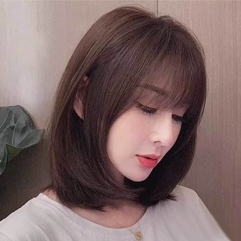 Wig Wig Female Mid Length Hair Full Headgear Air Bangs Inner Buckle Clavicle Hair Straight Hair Net Red Natural Short Hair Style Pear Flower Cxz88 Sg Shopee Singapore