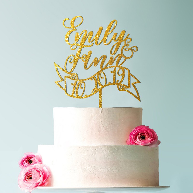 Personalised Name Wedding Cake Toppers Gold Glitter Wedding Toppers Custom Shopee Singapore