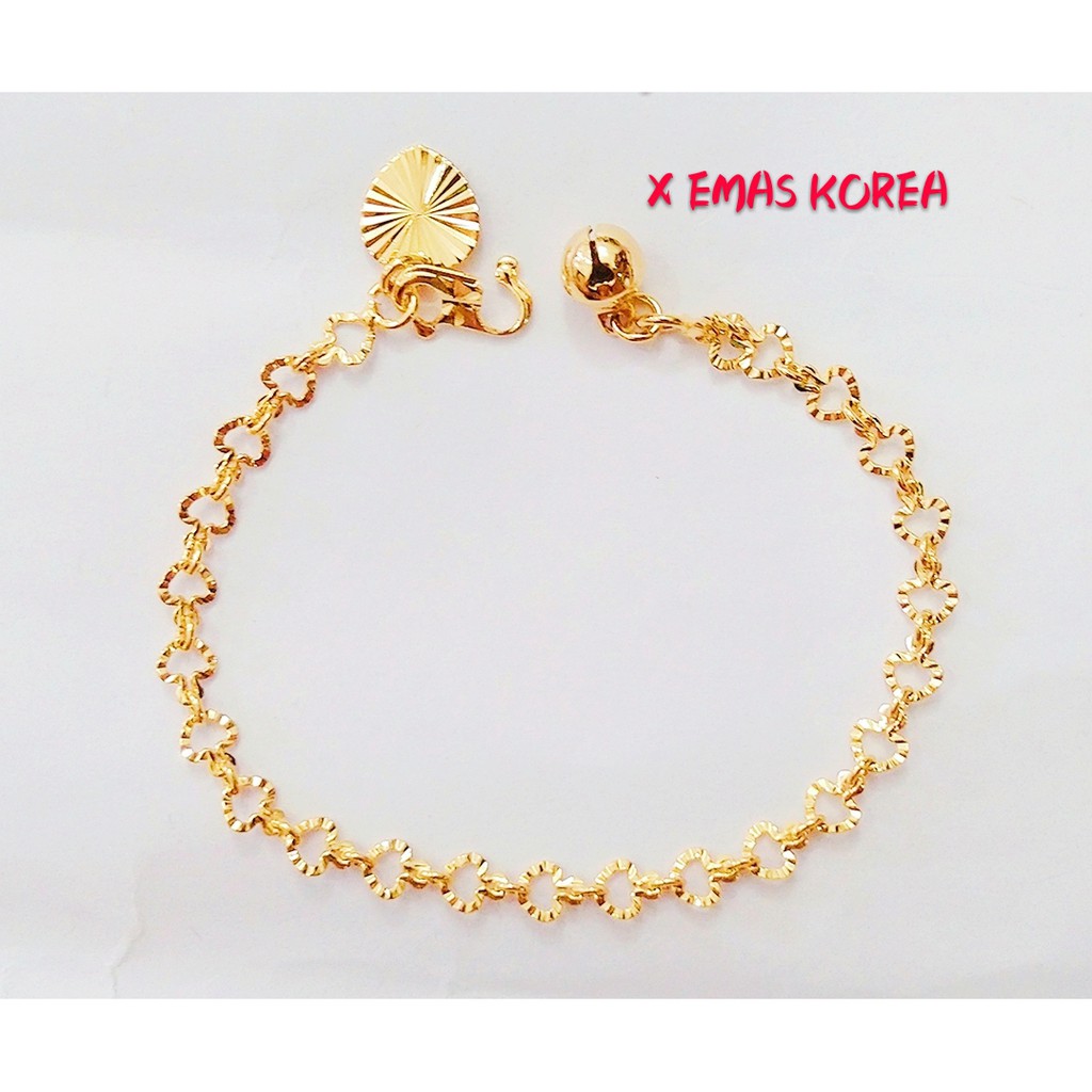 Shop Malaysia Free Cop 916 Bangkok Gold Love Shape Hand Chain Form Jewellery Bracelet Kid Golden Plated Shopee Singapore