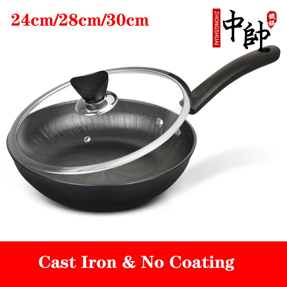 Frying Pan Cast Iron No Coating 3 Years Sg Warranty Comes With Chinese And English Menual Shopee Singapore