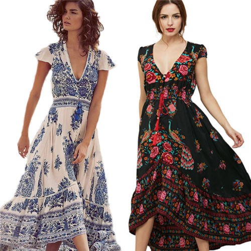 short sleeve boho maxi dress