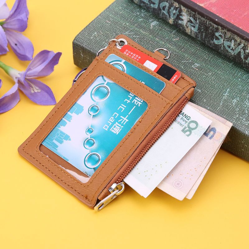 BSTPortable Leather Business ID Card Credit Badge Holder Coin Purse Wallet Keychain