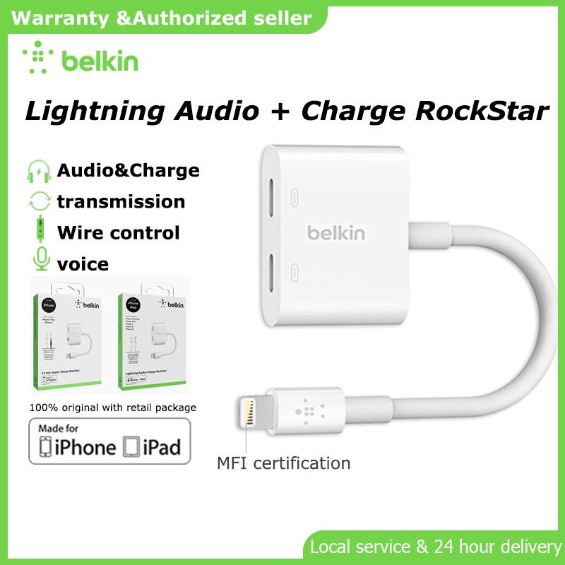 Original Belkin Lightning Audio Charge Rockstar Listen To Lightning Audio While Charging Your Iphone Shopee Singapore