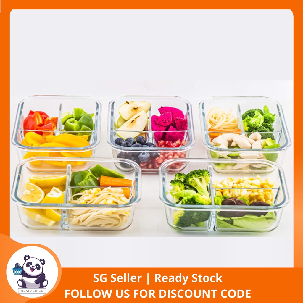 Auth Glass Meal Prep Containers 3 Compartment with Lids, Glass Lunch ...