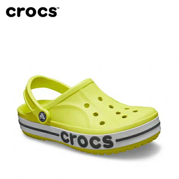 yellow and pink crocs