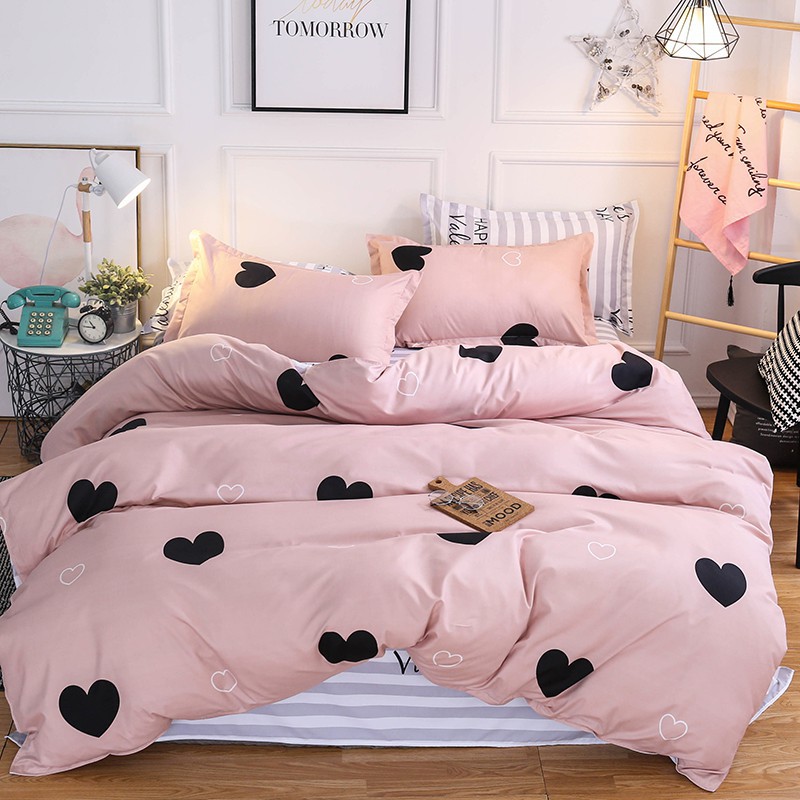 Pink Black Heart Pattern 100 Polyester Duvet Cover Set Shopee