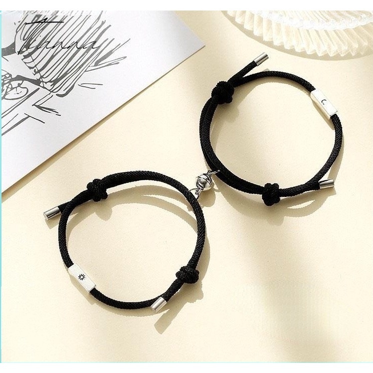 2PCS Couple Bracelet Magnet Sun Moon Promise Bracelet Magnetic Braided ...