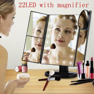 New Folding Mirror Three sided HD with LED Light Lady's Dressing Table Makeup Tool Touch Screen