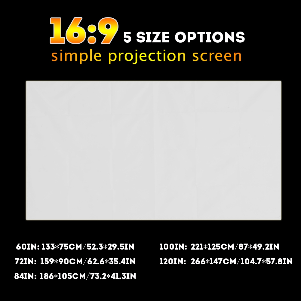 60 120 Inch White Projector Curtain Projection Screen 16 9