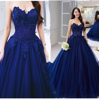 blue plain gown