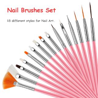 15Pcs Nail Art Brush Set for Detailing Striping with Gel Brushes Painting Brushes Dotting Tool Fan Brush and Liner