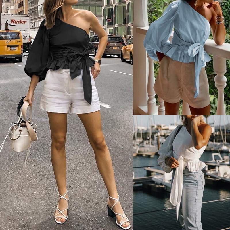one shoulder ruffle blouse