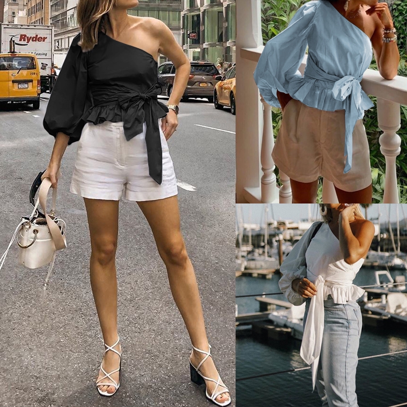 one shoulder ruffle shirt