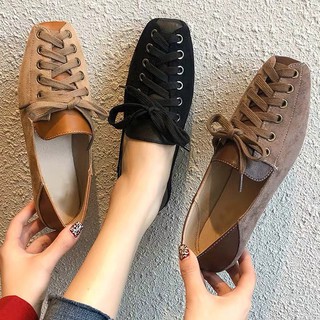 Image of Single shoes female new style peas shoes flat student lace-up small leather shoes