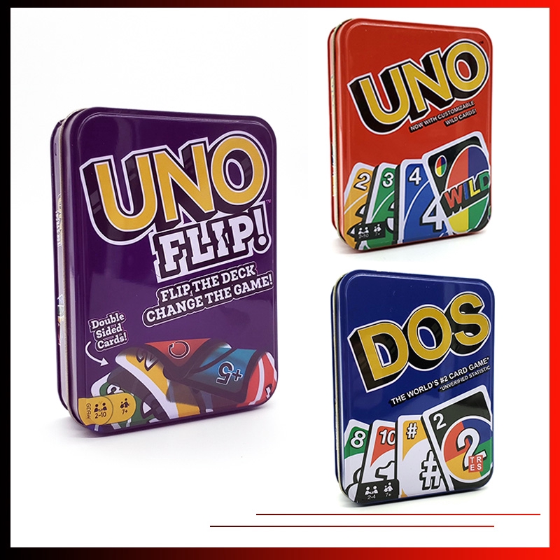 ready stockclassic card game uno wild uno flip dos tin box