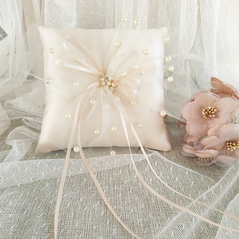 Wedding Pocket Ring Pillow Cushion Bearer Burlap Lace Rustic Style 15 x 15cm 