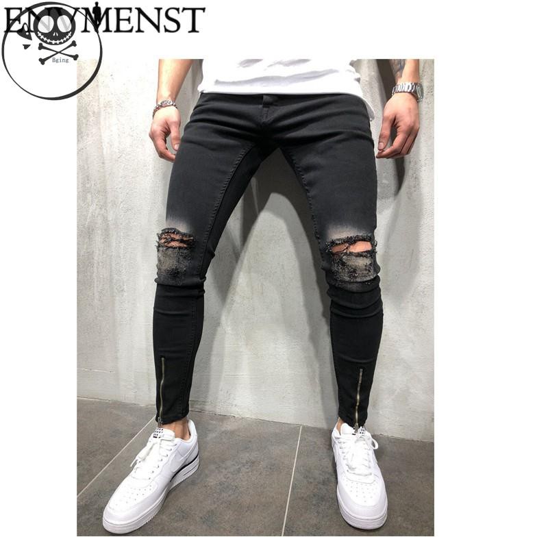 black ripped jeans mens slim straight